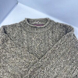 Vintage 90s Abercrombie Fitch Shetland Wool Olive Green Cable Knit Sweater Large